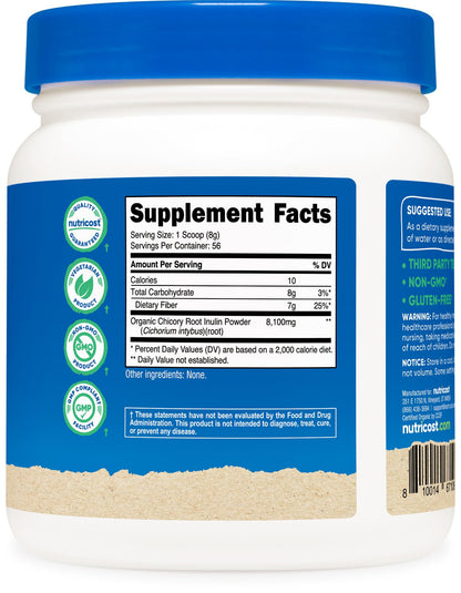 Nutricost Organic Inulin Powder 1lb - 7g Fiber per Serving, USDA Organic