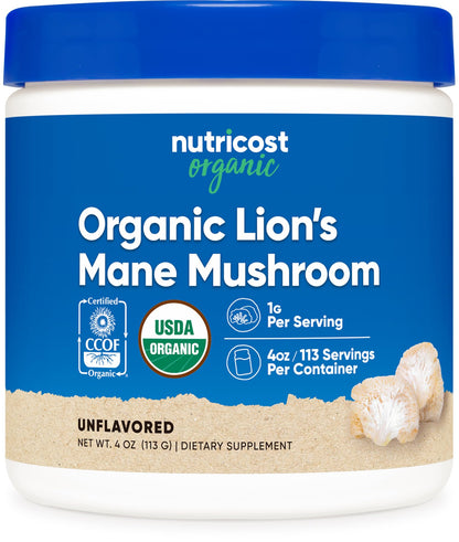 Nutricost Organic Lion's Mane Mushroom Powder 4oz | USDA Organic
