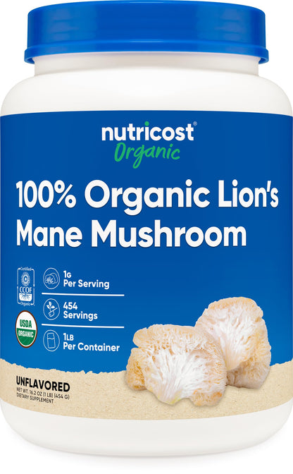 Nutricost Organic Lion's Mane Mushroom Powder 1LB – USDA Organic, Non-GMO