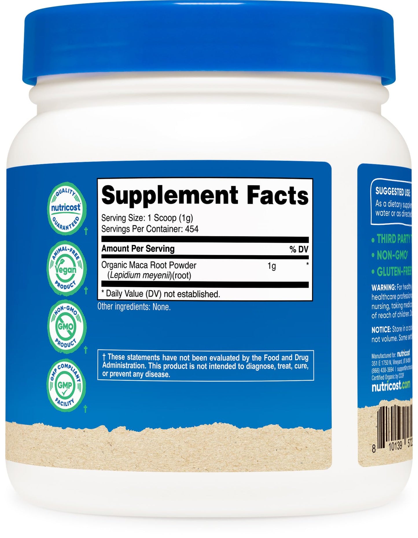 Nutricost Organic Maca Root Powder (1 lb) – 500 g Per Bottle, Non-GMO, Gluten Free