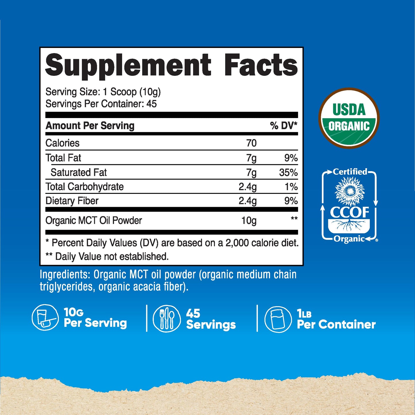 Nutricost Organic MCT Oil Powder 1 lb – USDA Organic, Keto Friendly, Zero Net Carbs | Medium Chain Triglycerides