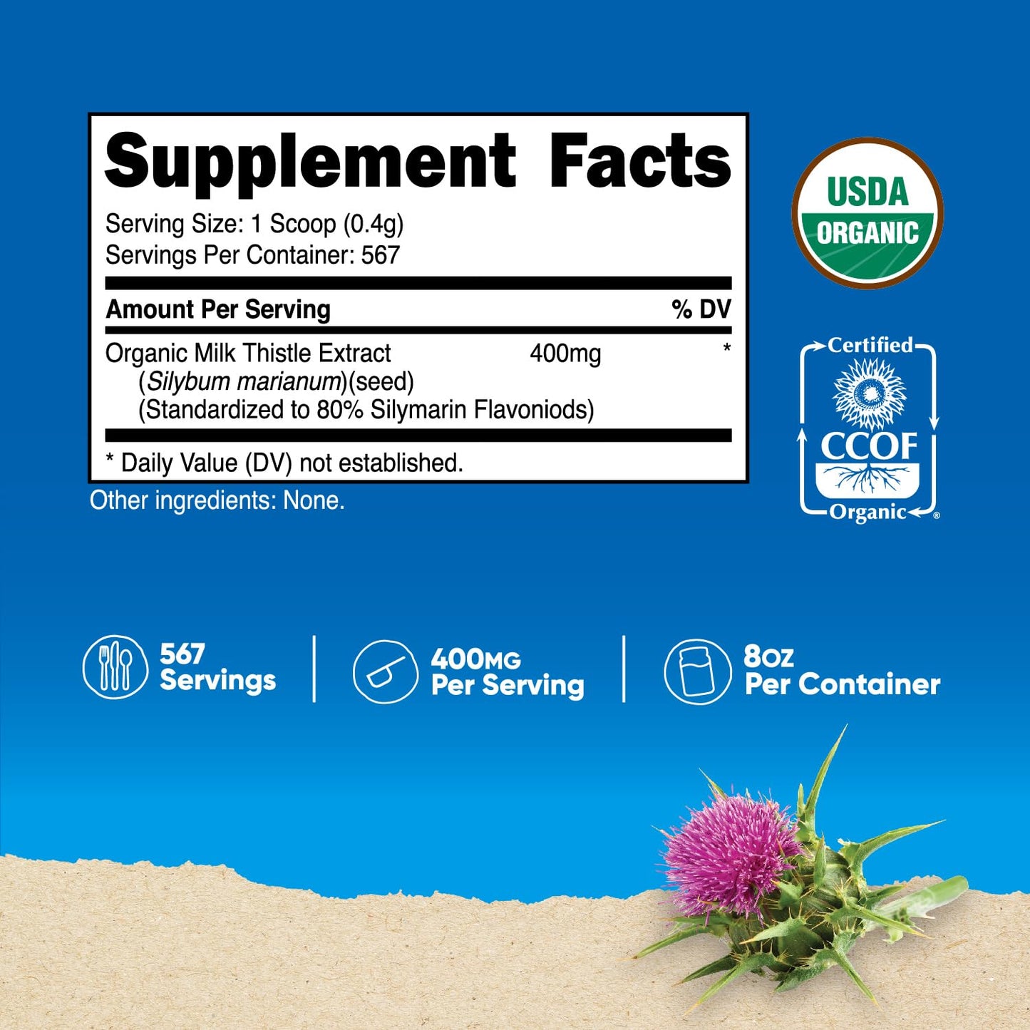 Nutricost Organic Milk Thistle 8 oz (Unflavored) – Non-GMO, Gluten-Free