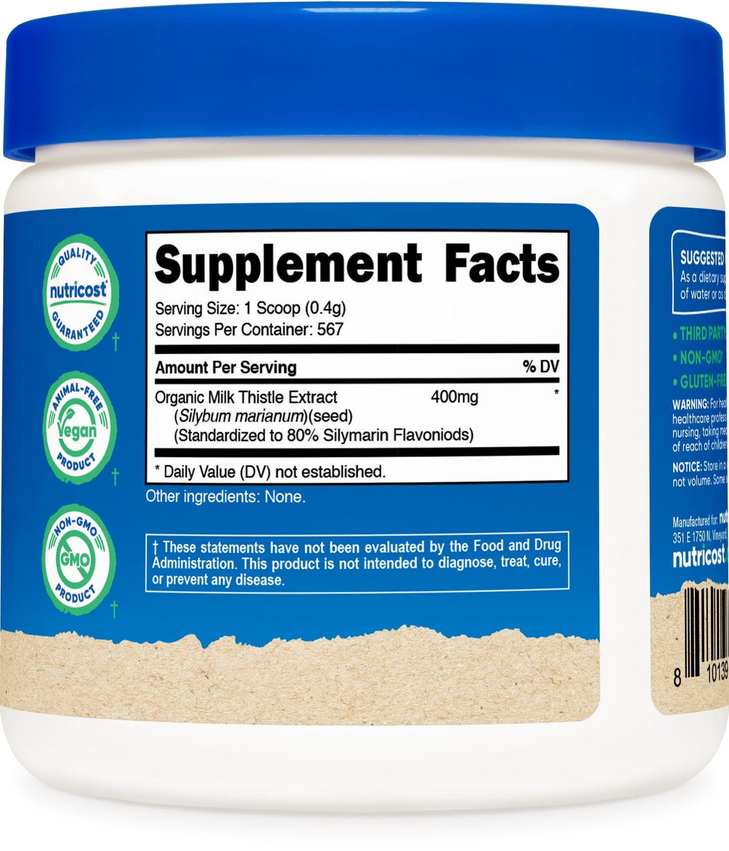 Nutricost Organic Milk Thistle 8 oz (Unflavored) – Non-GMO, Gluten-Free