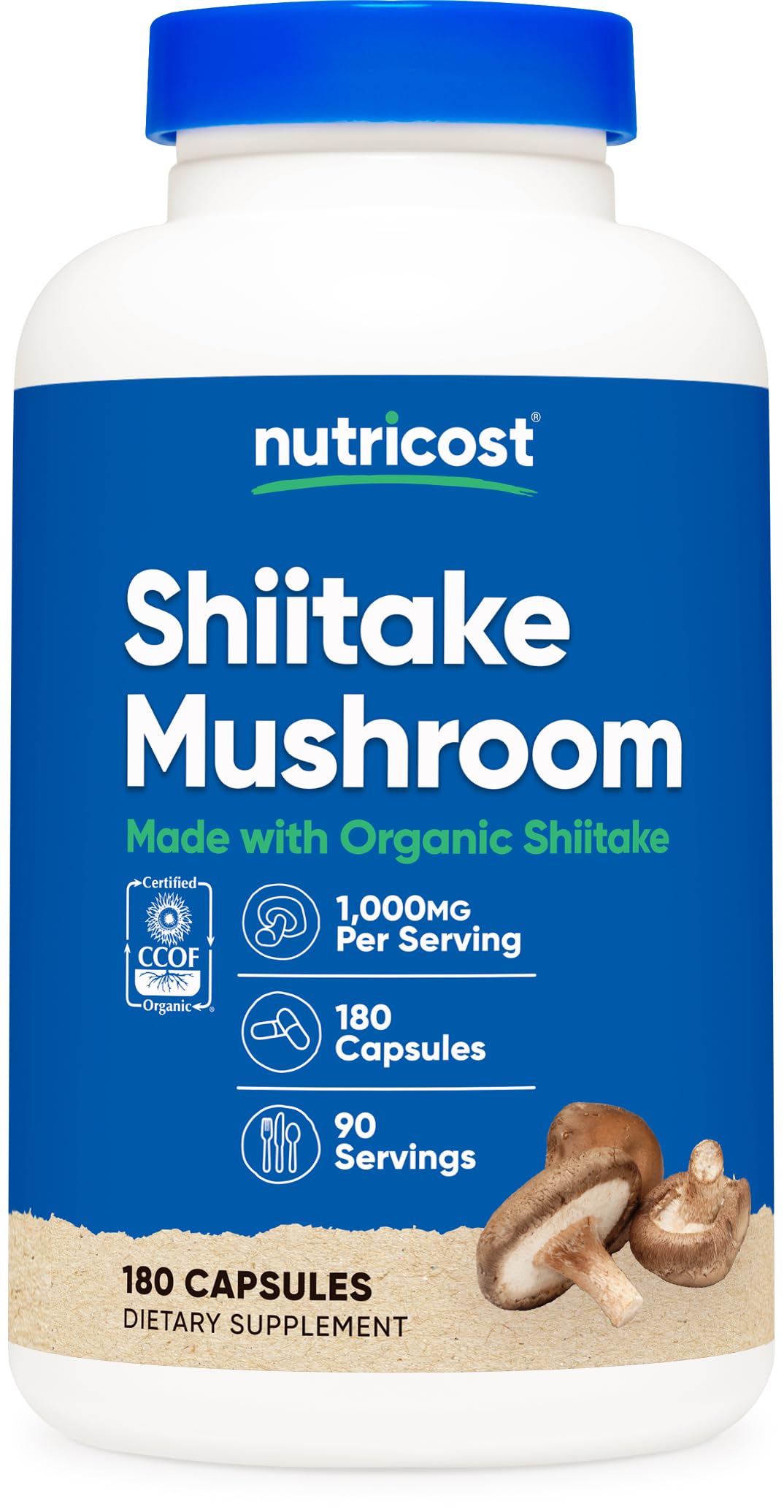 Nutricost Organic Shiitake Mushroom Capsules – 1000mg per Serving, 180 Vegetarian Capsules, 90 Servings, CCOF Organic