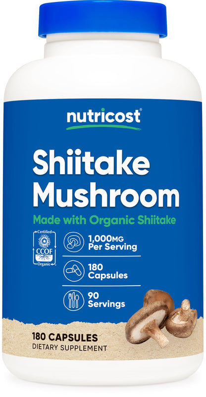 Nutricost Organic Shiitake Mushroom Capsules – 1000mg per Serving, 180 Vegetarian Capsules, 90 Servings, CCOF Organic
