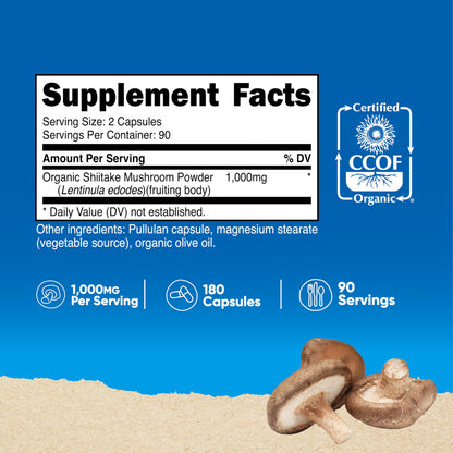 Nutricost Organic Shiitake Mushroom Capsules – 1000mg per Serving, 180 Vegetarian Capsules, 90 Servings, CCOF Organic