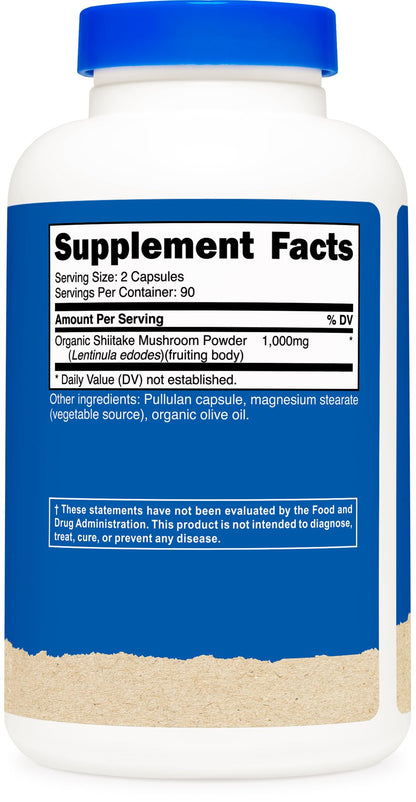 Nutricost Organic Shiitake Mushroom Capsules – 1000mg per Serving, 180 Vegetarian Capsules, 90 Servings, CCOF Organic
