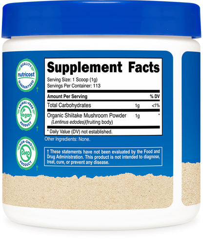 Nutricost Organic Shiitake Mushroom Powder 4 oz – Gluten Free, Non-GMO