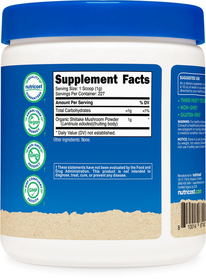 Nutricost Organic Shiitake Mushroom Powder 8oz – 100% Organic, Gluten Free, Non-GMO