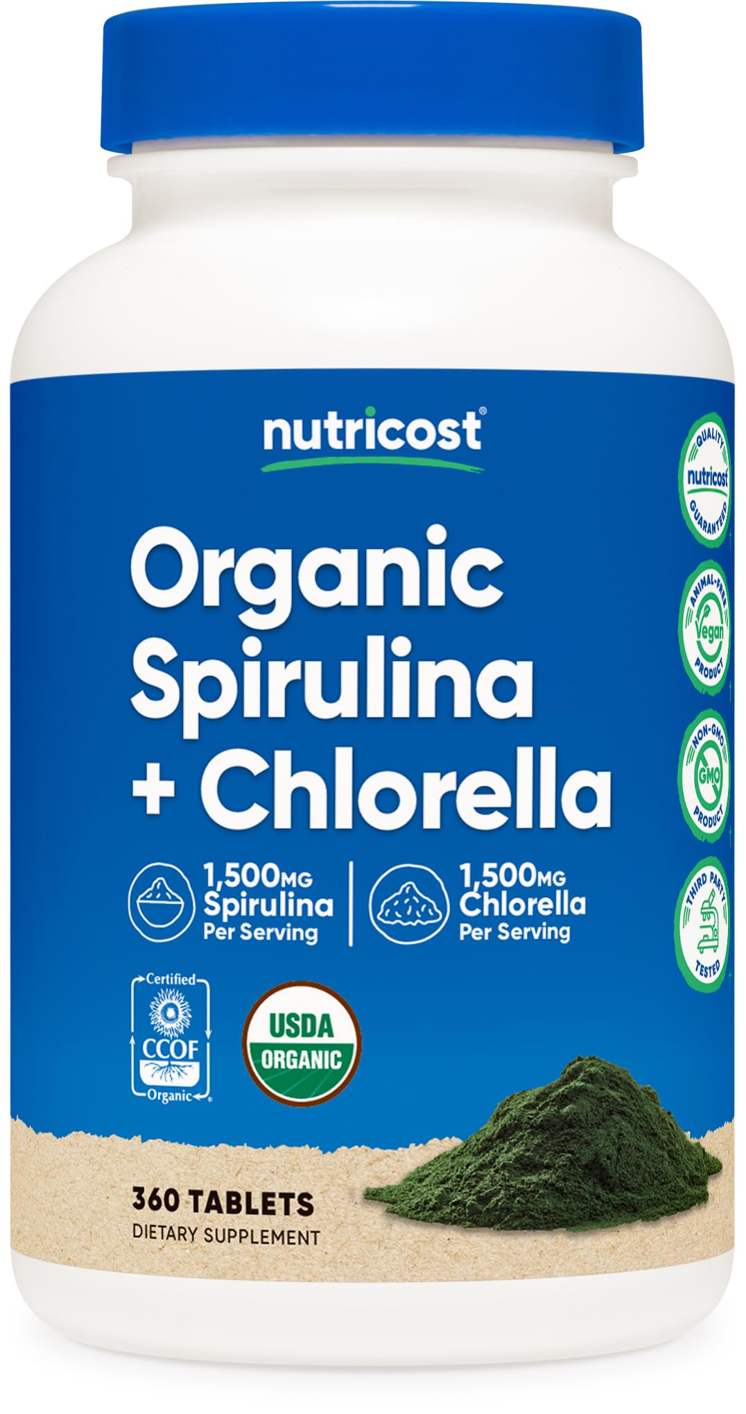 Nutricost Organic Spirulina + Chlorella – 360 Tablets, 60 Servings (USDA Organic)