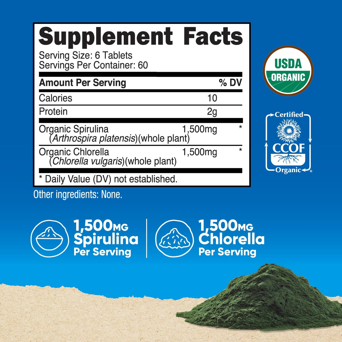 Nutricost Organic Spirulina + Chlorella – 360 Tablets, 60 Servings (USDA Organic)