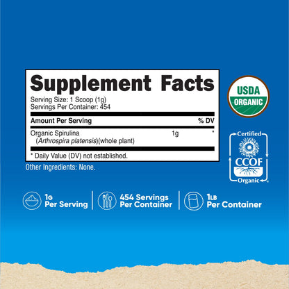 Nutricost Organic Spirulina Powder 454g (1lb) – Pure, Certified Organic Superfood
