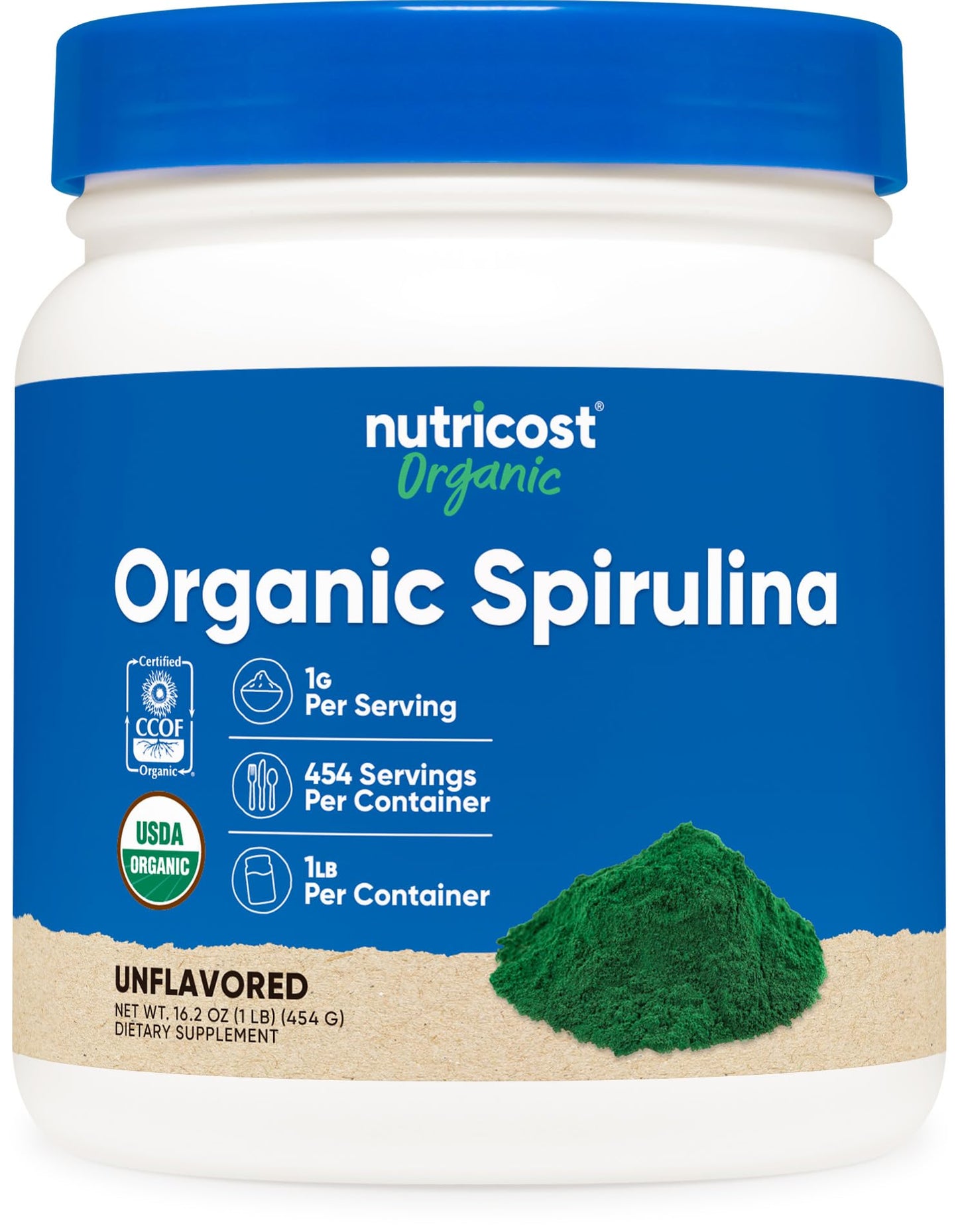 Nutricost Organic Spirulina Powder 454g (1lb) – Pure, Certified Organic Superfood