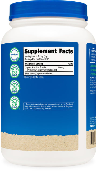 Nutricost Organic Spirulina Powder 2 LB - Pure, Certified Organic Spirulina