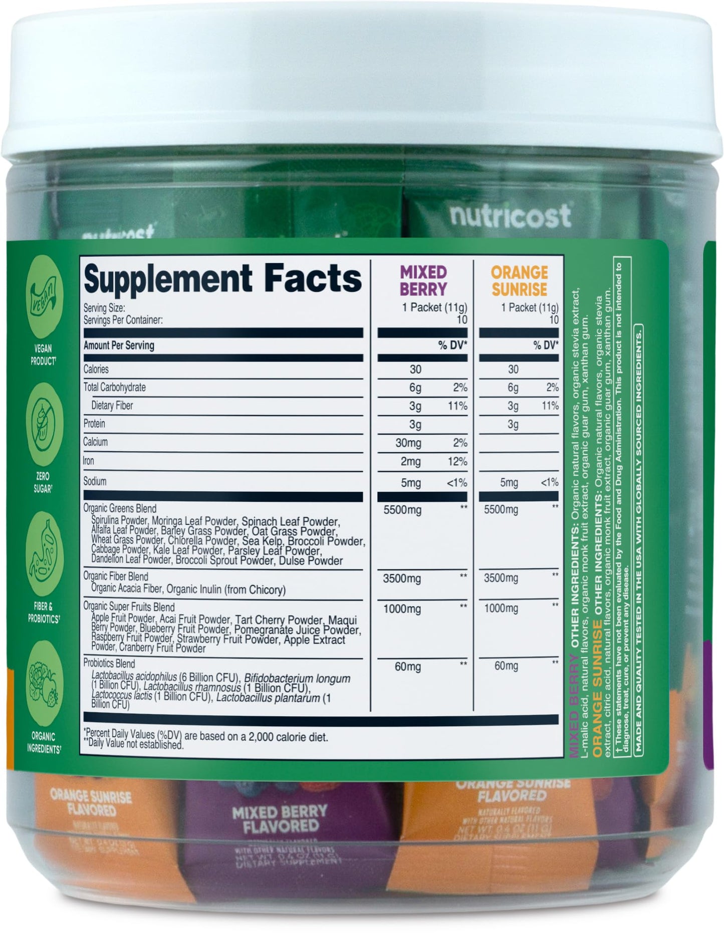 Nutricost Organic Super Greens (Variety Pack) 20 Stickpacks - Gluten-Free, GMO-Free