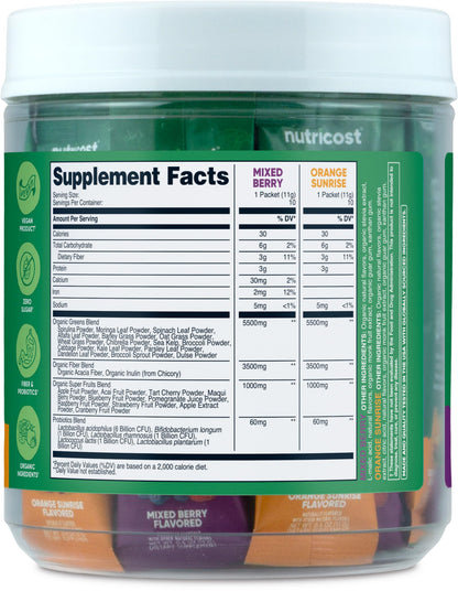Nutricost Organic Super Greens (Variety Pack) 20 Stickpacks - Gluten-Free, GMO-Free
