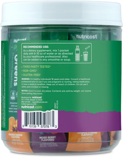 Nutricost Organic Super Greens (Variety Pack) 20 Stickpacks - Gluten-Free, GMO-Free