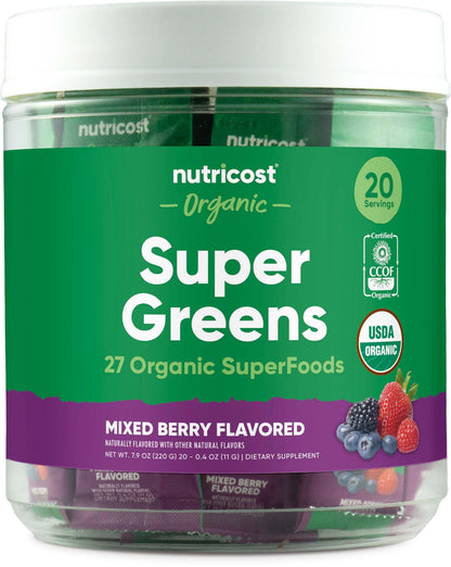 Nutricost Organic Super Greens (Mixed Berry) - 20 Stickpacks, Gluten-Free & GMO-Free