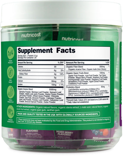Nutricost Organic Super Greens (Mixed Berry) - 20 Stickpacks, Gluten-Free & GMO-Free