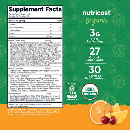 Nutricost Organic Super Greens Powder – Orange Sunrise (30 Servings)