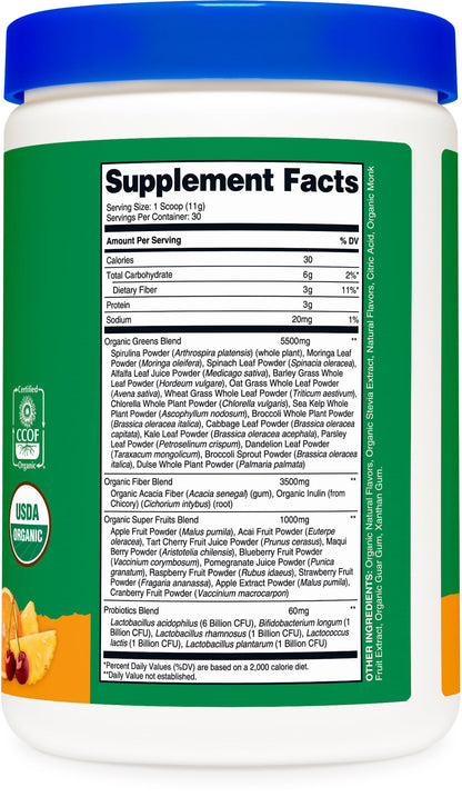 Nutricost Organic Super Greens Powder – Orange Sunrise (30 Servings)