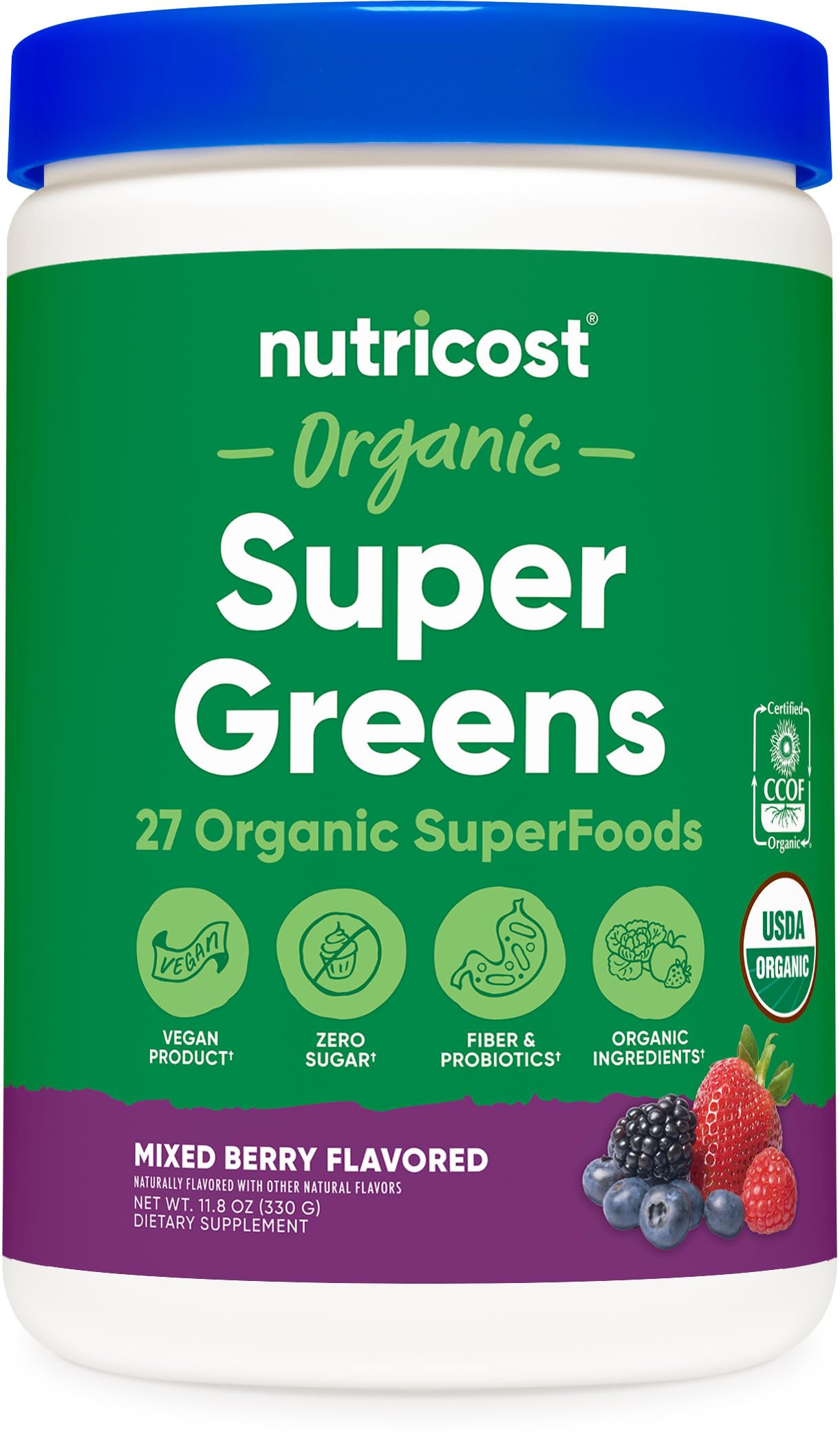 Nutricost Organic Super Greens Powder - Mixed Berry (30 Servings) | Vegan & USDA Organic