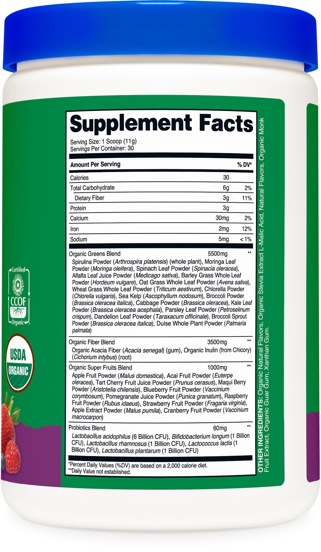 Nutricost Organic Super Greens Powder - Mixed Berry (30 Servings) | Vegan & USDA Organic