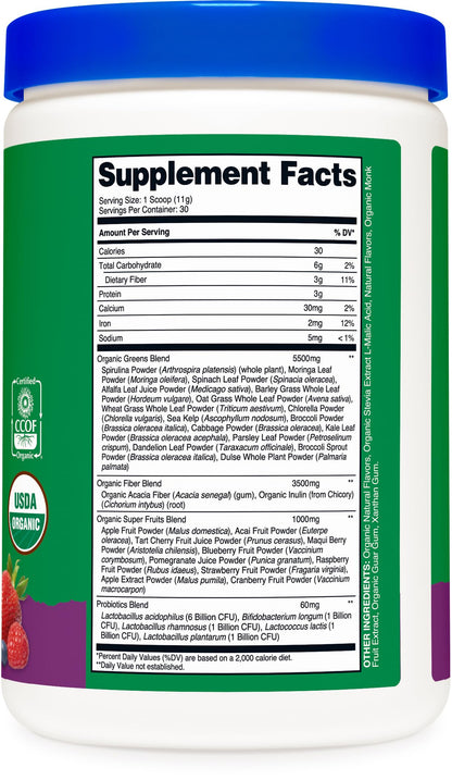 Nutricost Organic Super Greens Powder - Mixed Berry (30 Servings) | Vegan & USDA Organic
