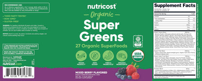 Nutricost Organic Super Greens Powder - Mixed Berry (30 Servings) | Vegan & USDA Organic