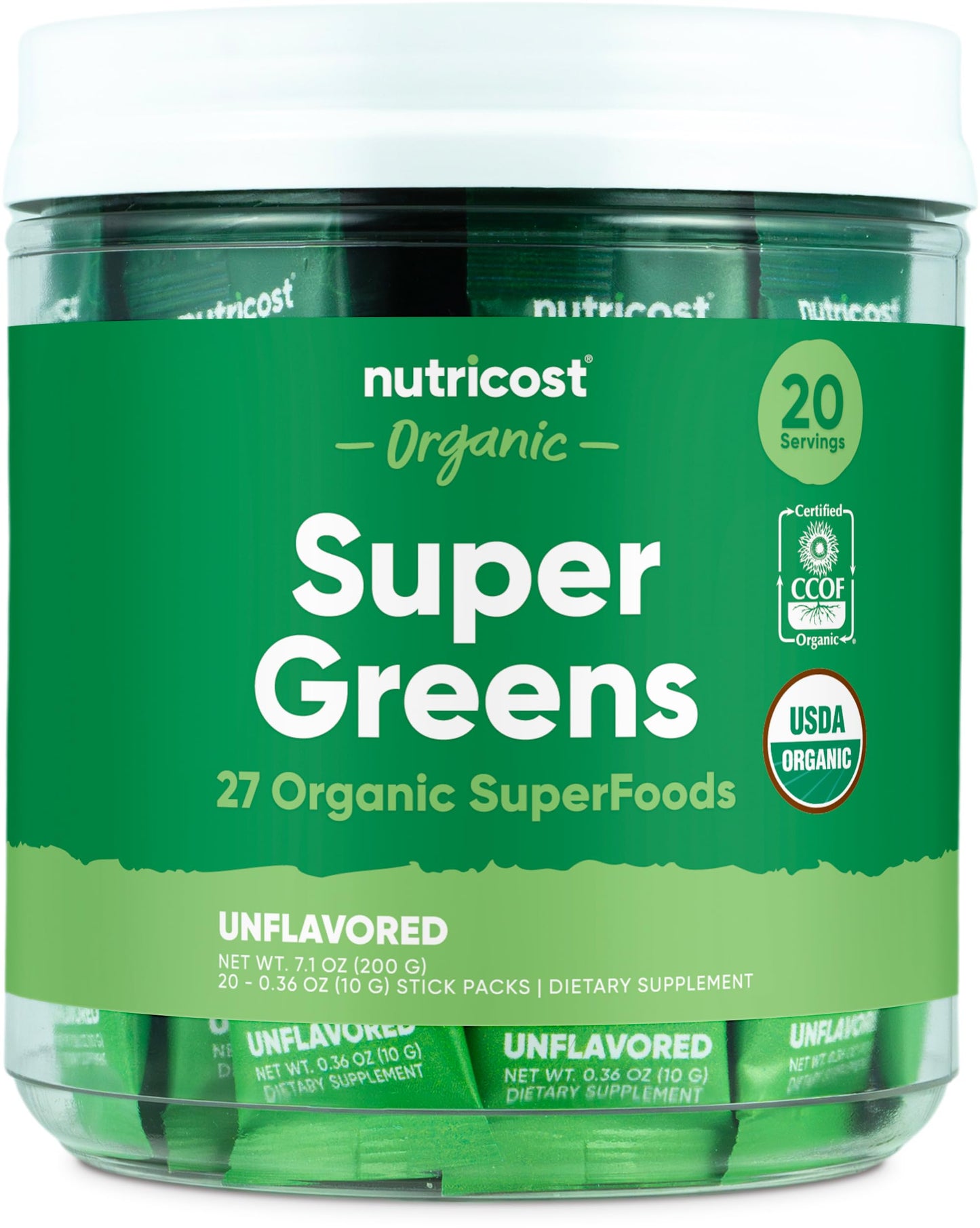 Nutricost Organic Super Greens (Unflavored) – 20 Stick Packs | Gluten-Free, Non-GMO