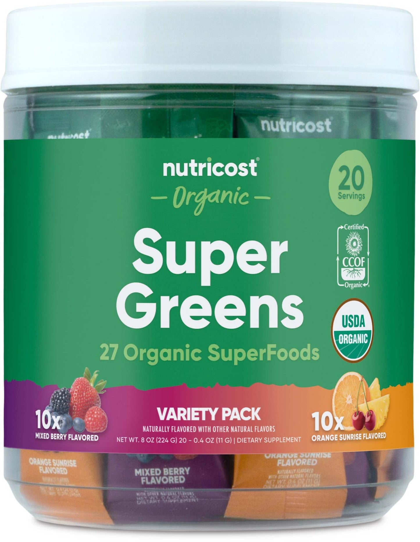 Nutricost Organic Super Greens (Variety Pack) 20 Stickpacks - Gluten-Free, GMO-Free