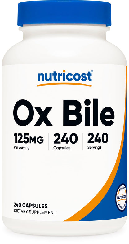 Nutricost Ox Bile Capsules 125mg, 240 Capsules - Non-GMO