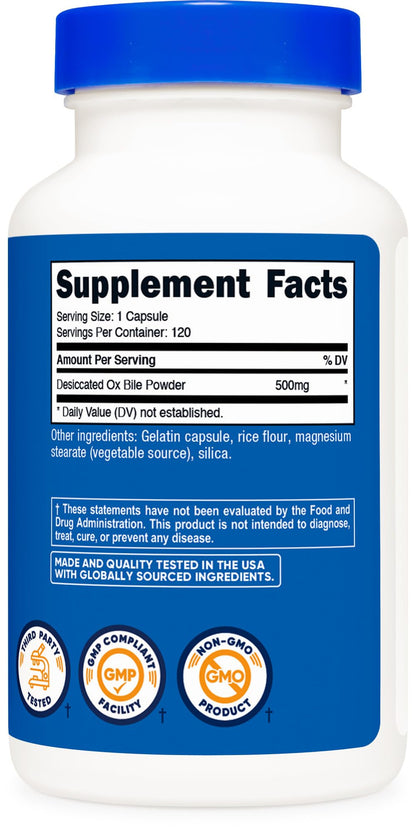 Nutricost Ox Bile Capsules 500mg Per Serving (120 Capsules) - Gluten Free & Non-GMO