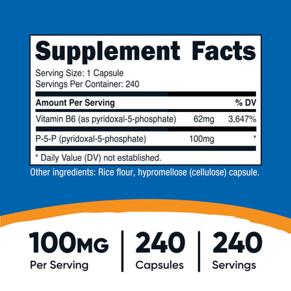 Nutricost P5P Vitamin B6 100mg - 240 Vegetarian Capsules | Non-GMO, Gluten Free