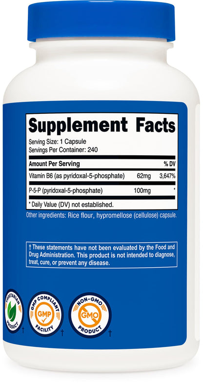 Nutricost P5P Vitamin B6 100mg - 240 Vegetarian Capsules | Non-GMO, Gluten Free