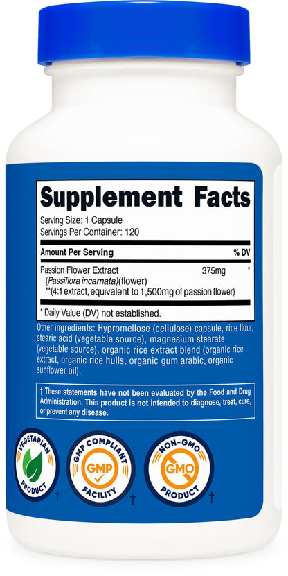 Nutricost Passion Flower Extract 1,500mg | 120 Capsules | Gluten Free, Non-GMO, Vegetarian