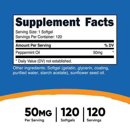 Nutricost Peppermint Oil Softgels (120 SFG) (50 MG) - Gluten Free, Third-Party Tested, GMO Free