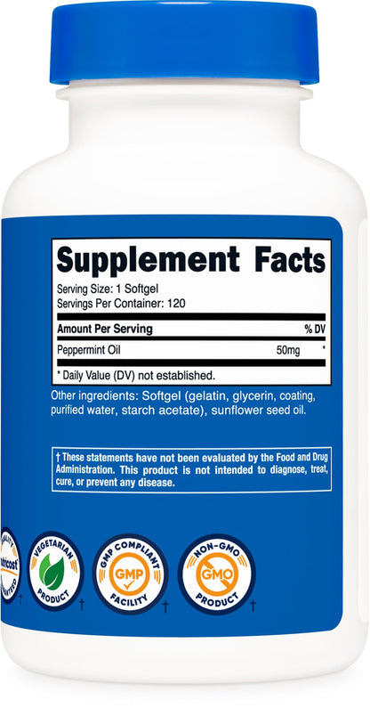 Nutricost Peppermint Oil Softgels (120 SFG) (50 MG) - Gluten Free, Third-Party Tested, GMO Free