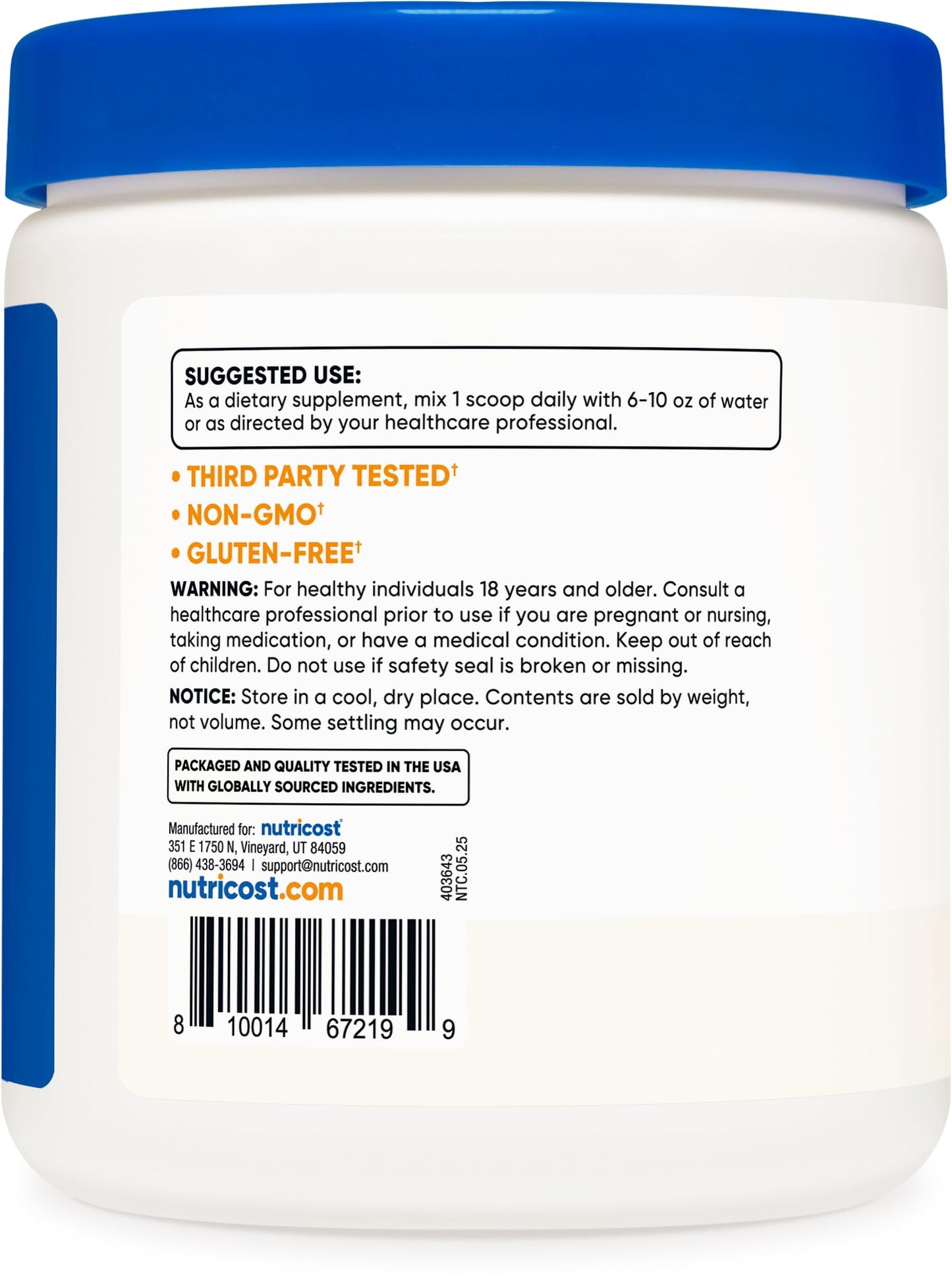 Nutricost Potassium Bicarbonate Powder 1 LB – Gluten Free, Non-GMO