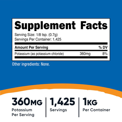 Nutricost Potassium Chloride Powder 1kg – Gluten Free & Non-GMO