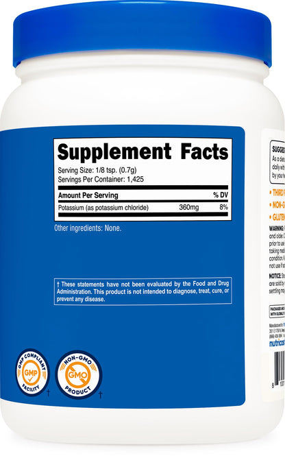 Nutricost Potassium Chloride Powder 1kg – Gluten Free & Non-GMO