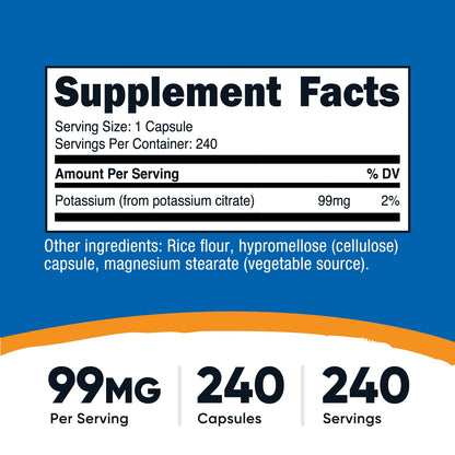 Nutricost Potassium Citrate 99mg, 240 Capsules – Gluten Free, Non-GMO