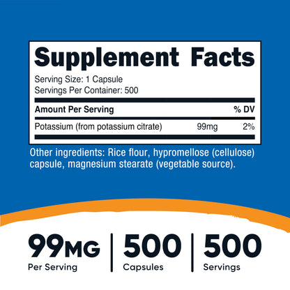 Nutricost Potassium Citrate 99mg – 500 Capsules