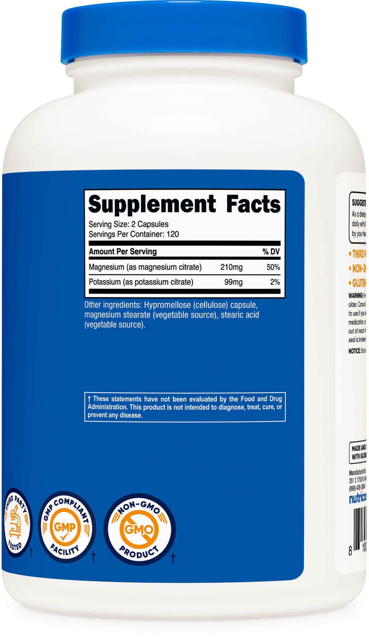 Nutricost Potassium 99 mg & Magnesium 210 mg Citrates, 240 Capsules – Non-GMO, Gluten Free