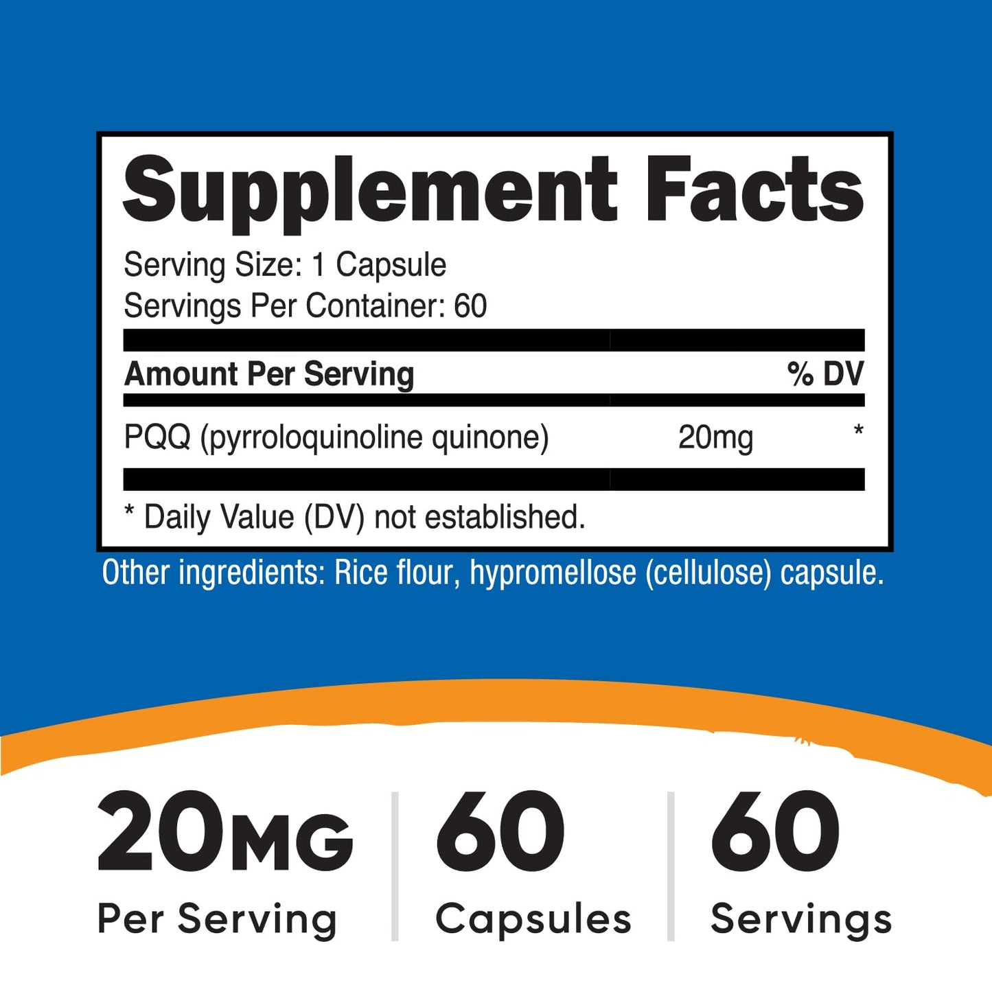 Nutricost PQQ 20mg (Pyrroloquinoline Quinone) – 60 Vegetarian Capsules – Non-GMO, Gluten Free