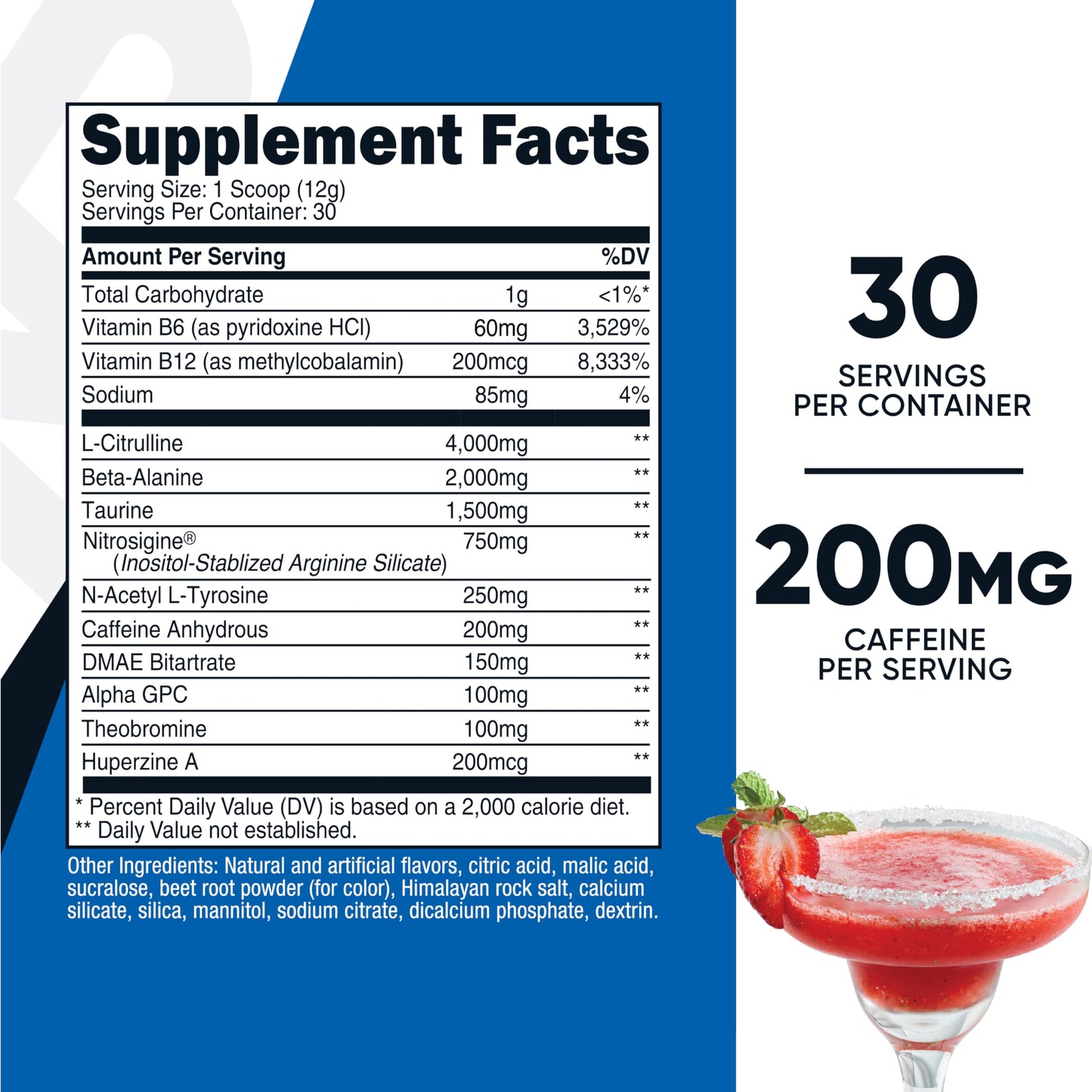 Nutricost Pre-Workout Powder Strawberry Margarita – 30 Servings, GMO-Free & Gluten-Free