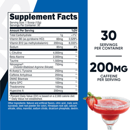 Nutricost Pre-Workout Powder Strawberry Margarita – 30 Servings, GMO-Free & Gluten-Free
