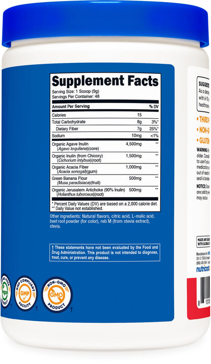 Nutricost Prebiotic Fiber – Fruit Punch (1 lb) – Vegan, Gluten-Free, GMO-Free