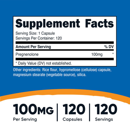 Nutricost Pregnenolone 100mg - 120 Capsules | Non-GMO, Gluten Free, Vegetarian