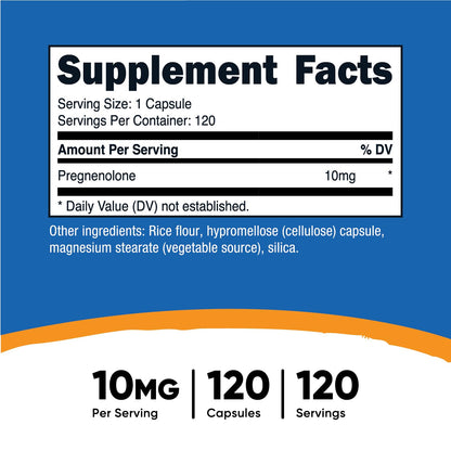 Nutricost Pregnenolone 10mg, 120 Capsules – Non-GMO, Gluten Free, Vegetarian Capsules